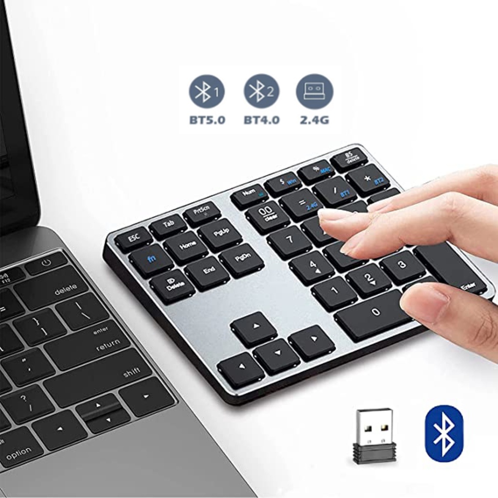 Bàn Phím Số Không Dây Bluetooth 2.4G Di Động Bằng Nhôm Đa Năng Cho Laptop / PC / Máy Tính Bảng
