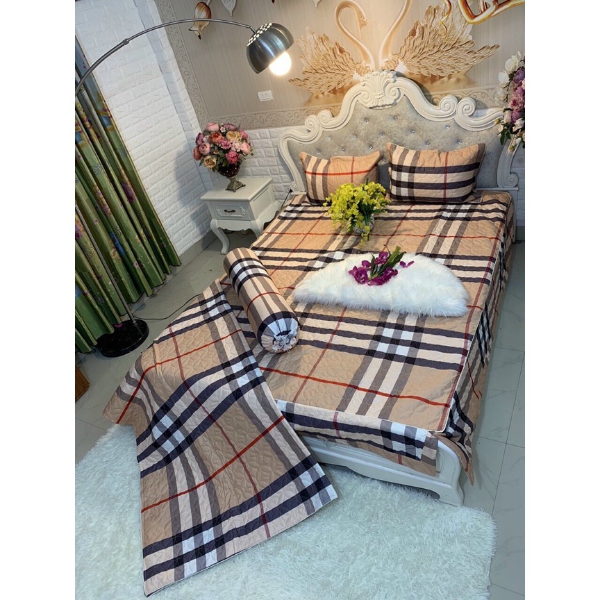 (Siêu rẻ)  Vỏ chăn trần bông cotton poly mẫu GVC nâu có khóa lồng được ruột kích thước 1m8x2m được chọn mẫu