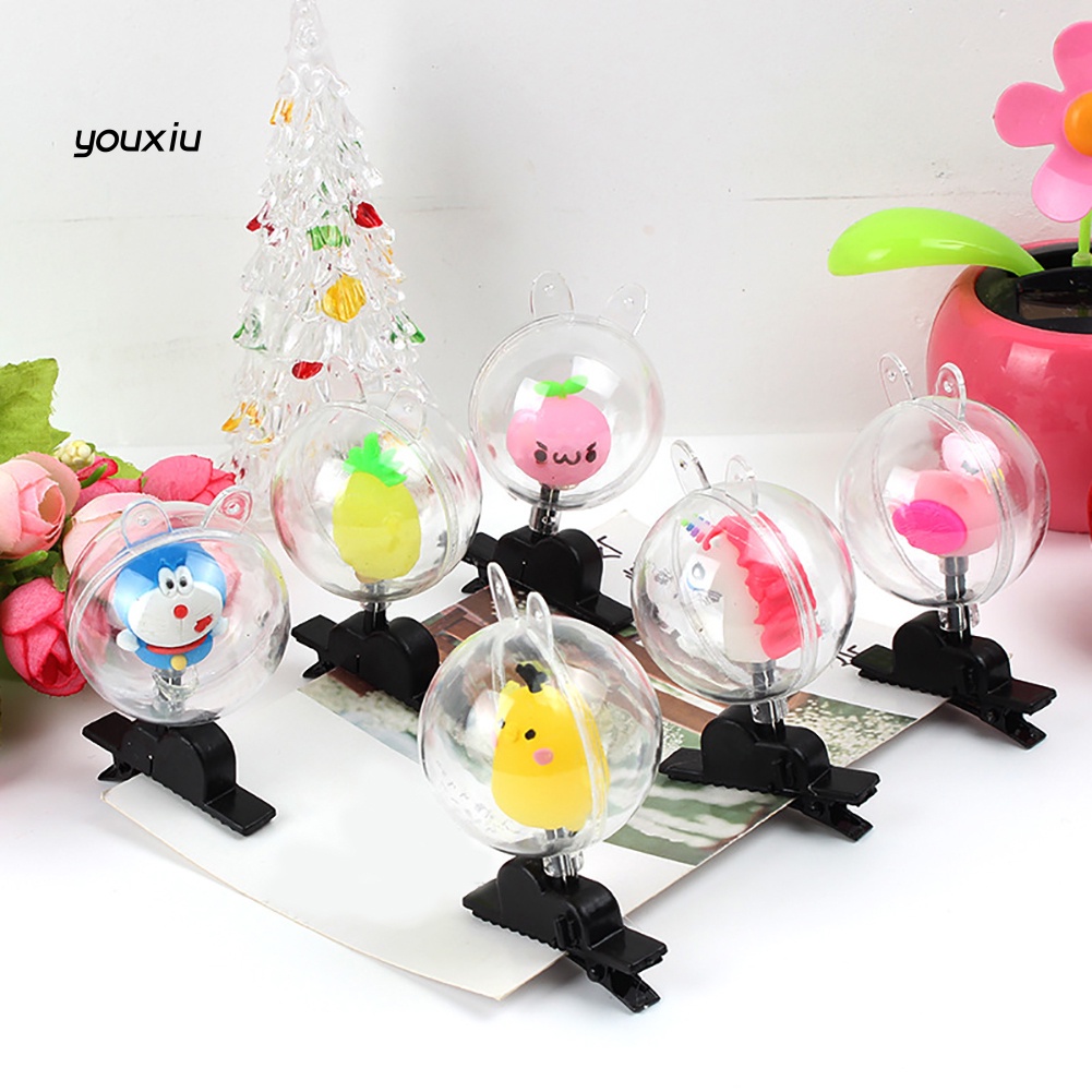 Kẹp Tóc Hình Búp Bê Hoạt Hình Trong Suốt Có Đèn LED Nhấp Nháy