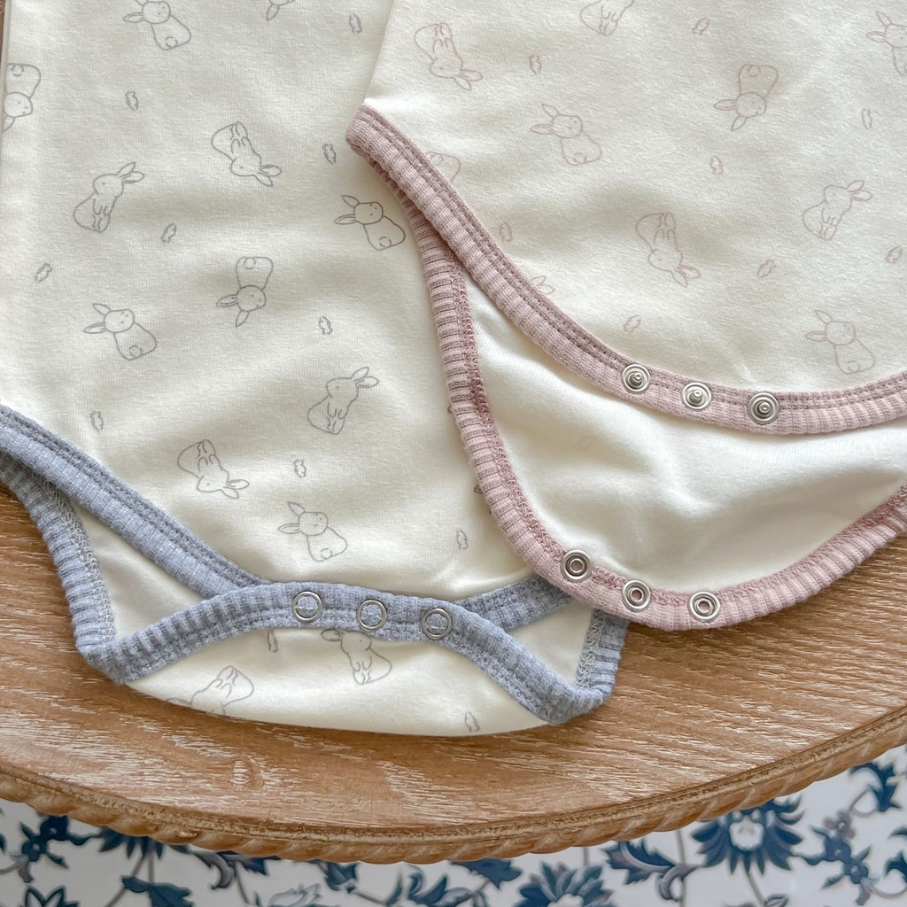 Áo Liền Quần Tam Giác Tay Dài Vải Cotton In Hình Thỏ Dễ Thương Thời Trang Mùa Thu Cho Bé