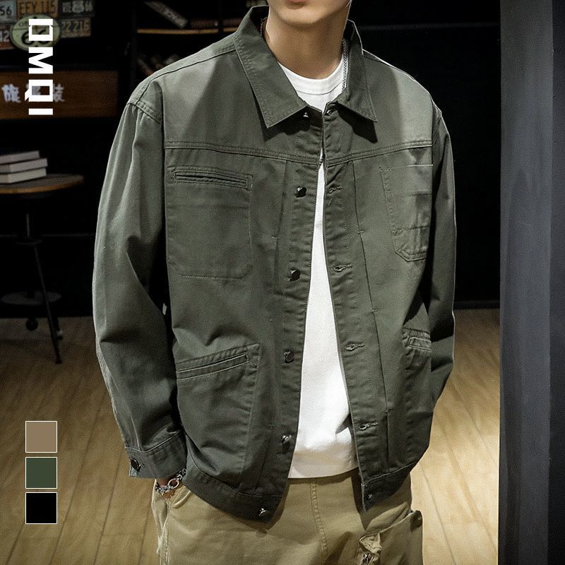 Áo Khoác Denim Dài Tay Form Rộng Phong Cách Retro Cho Nam