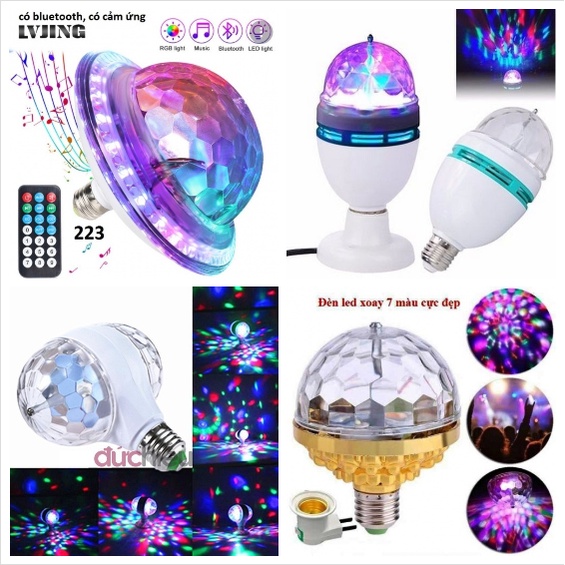 ĐÈN LED VŨ TRƯỜNG 7 MÀU X1A ĐẾ VÀNG - XOAY 2 CẦU - LOA CẦU VỒNG