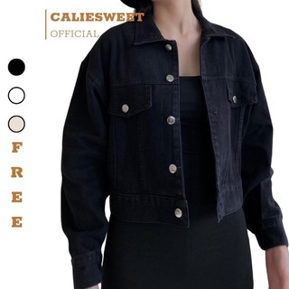 Áo khoác jean nữ croptop Caliesweet áo khoác croptop dài tay form cứng dành cho nữ