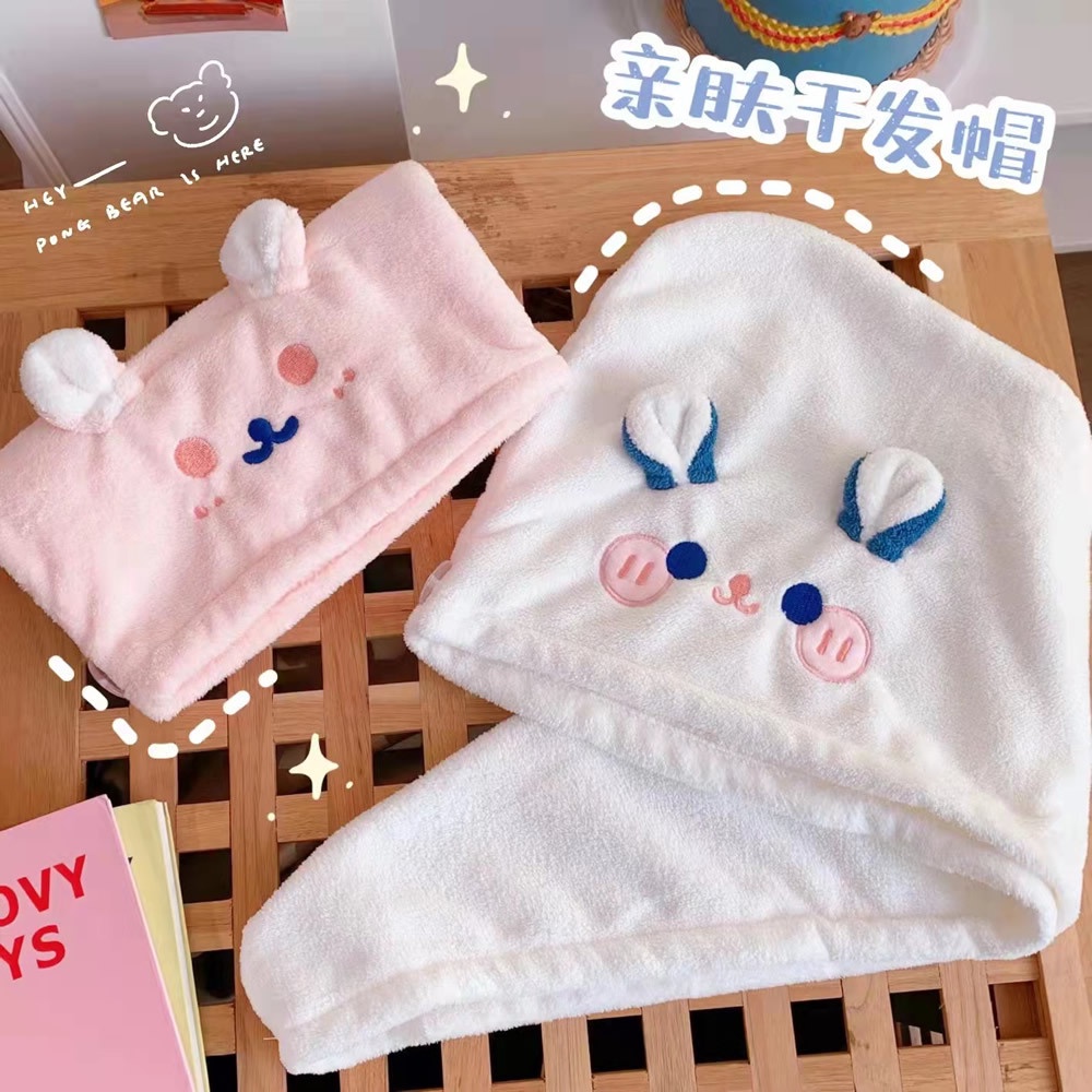 Mũ Trùm Đầu Sấy Khô Tóc Nhanh Chóng Thiết Kế Dày Dặn Kiểu Dáng Hoạt Hình Dễ Thương