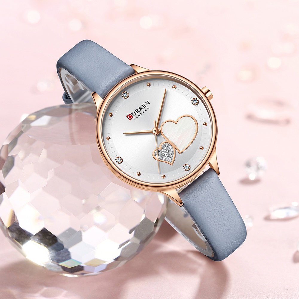 Đồng Hồ Quartz CURREN Mặt Trái Tim Đính Đá Với Dây Đeo Da
