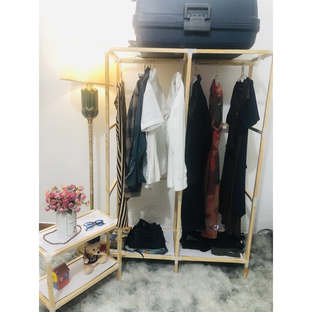 Xả Kho Kệ Gỗ Lắp Ghép Treo Quần Áo Đa Năng Kiểu Hàn Gỗ Mỹ  Bản Primeum Size To Cao 1m5