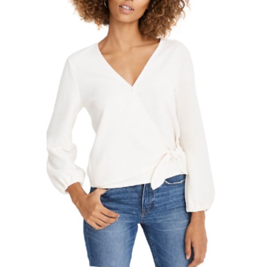 Áo nỉ xốp thắt nơ Madewell Texture Thread crepe wrap top
