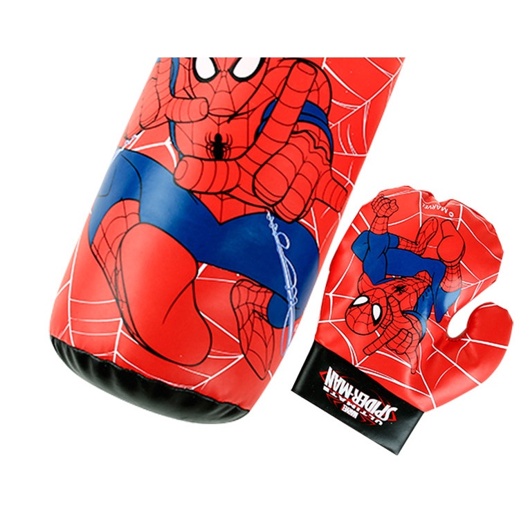 Túi Đấm Bốc Boxing Cho Trẻ Em Hình Người Nhện Đỏ Size 37*18*18 cm, Kèm 2 Găng Tay Cho Bé