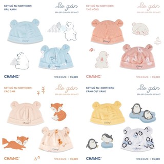 Set mũ tai gấu chaang northern chất cotton gân giữ nhiệt cho bé sơ sinh