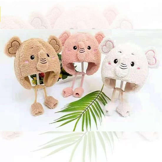 Mũ len lông cừu hình con voi gắn vòi cực xinh cho bé đến 2 tuổi