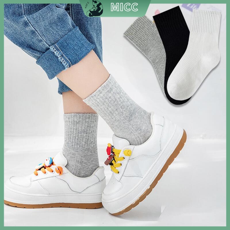 Tất  cổ cao cho bé trai gái &lt;Set 5 Đôi Vớ Cotton Màu Sắc Trơn Thấm Hút Mồ Hôi Thoải Mái Dành Cho Trẻ Em 1-12 Tuổi&gt;