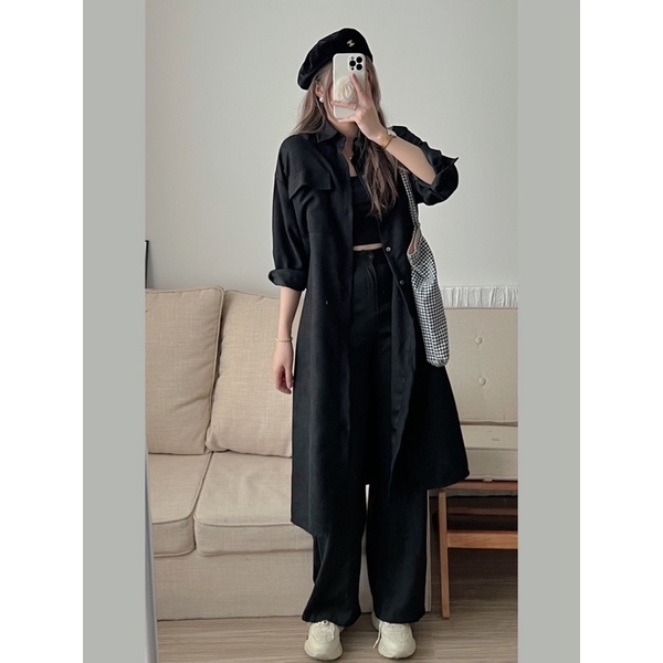 Váy sơ mi nhung dài tay 3 màu