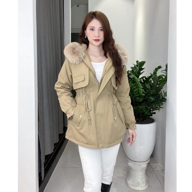 Áo khoác Parka nữ kaki 100% đại hàn trần lông dày dặn siêu ấm siêu đẹp chịu lạnh tốt phong cách Hàn Quốc Eva Lover