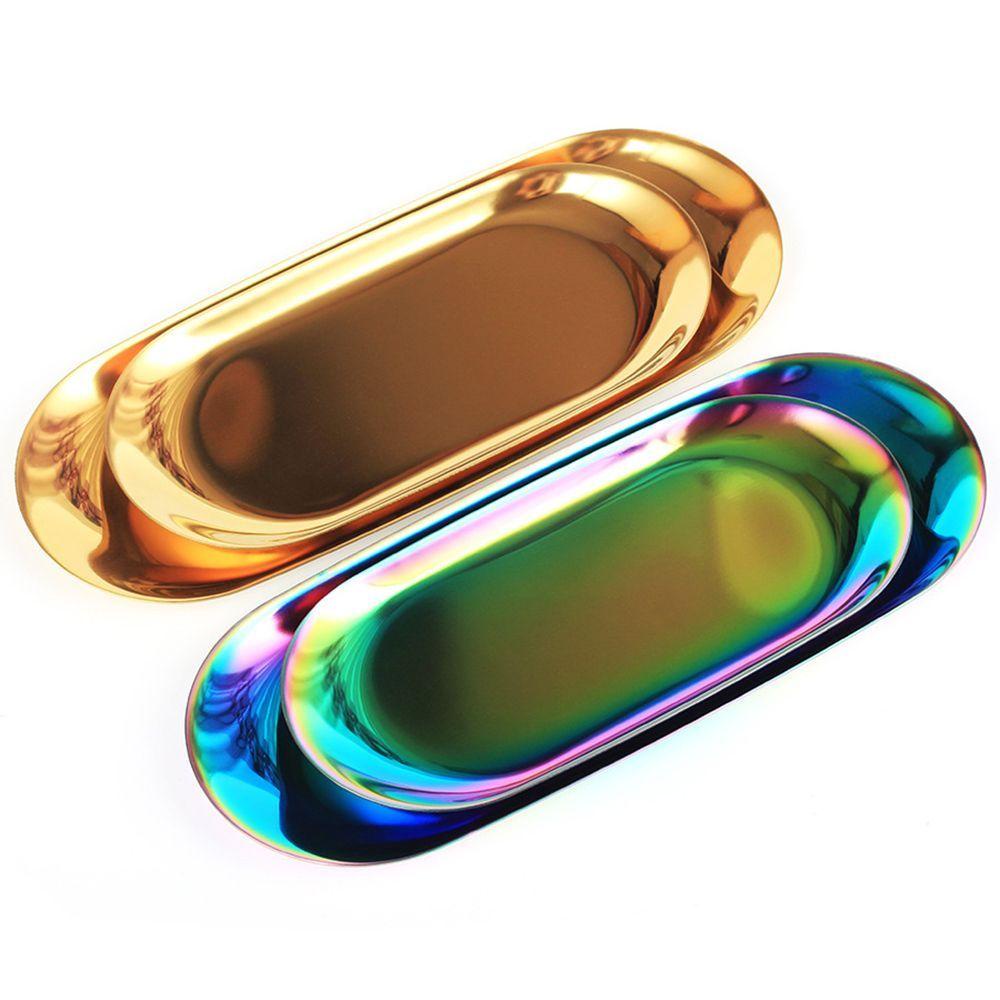 Khay Đựng Thức Ăn Tráng Gương Bằng Kim Loại Nhiều Màu Sắc