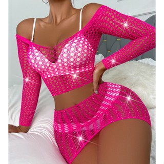 Tz47 Nữ Dài Tay Top Váy Ngắn Phù Hợp Với 2 Mảnh Chia Quần Lót Gợi Cảm Lưới Quần Áo Váy Hông