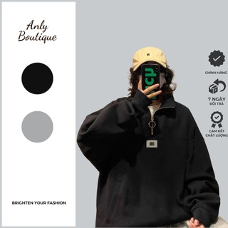 Áo nỉ sweater polo khóa zip nam nữ form rộng Anly Boutique, áo nỉ polo khóa zip nam nữ unisex form rộng oversize basic