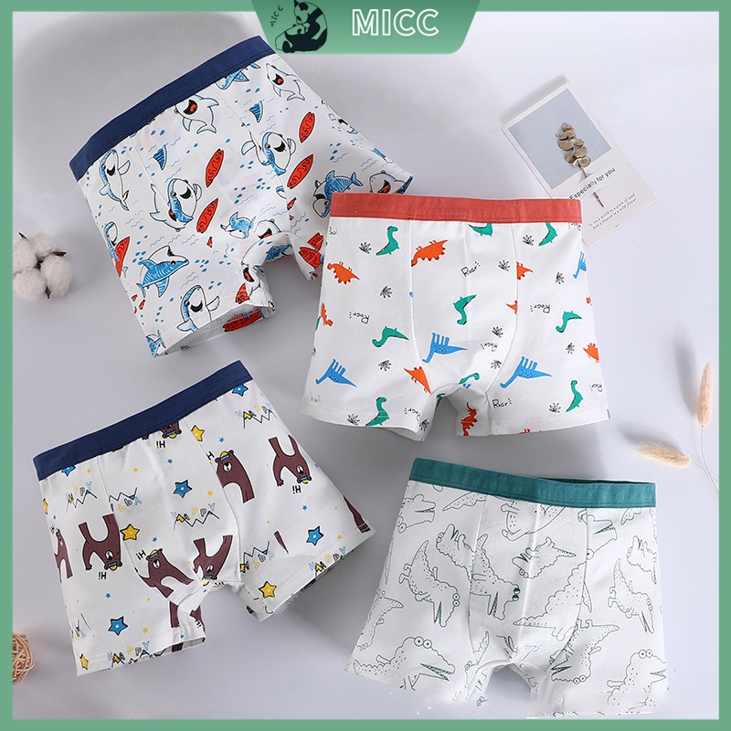 Hộp 4 Quần Lót Boxer In Họa Tiết Khủng Long Hoạt Hình Thoải Mái Cho Bé Trai 1-13 Tuổi