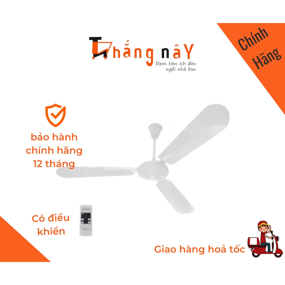 Quạt trần Vinawind QT1400X - Sải cánh 1400mm, Cánh nhôm, Có điều khiển từ xa, Màu xanh hoặc kem
