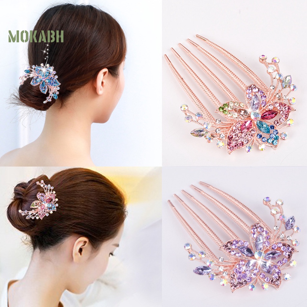 Lược Cài Tóc Hình Hoa Lá Đính Đá Lâu Trôi Dành Cho Nữ