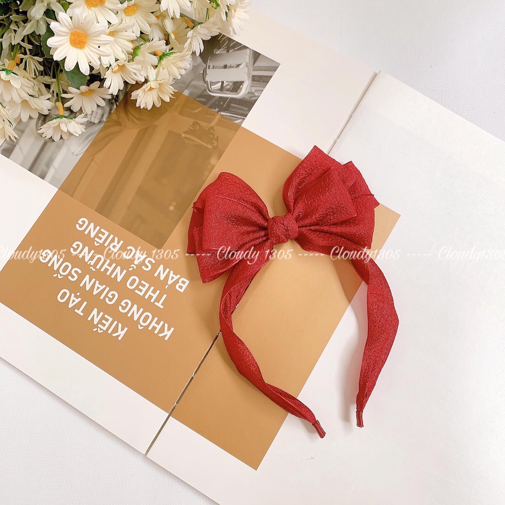 Cài tóc/Bờm tóc voan nhăn nơ đứng dễ thương