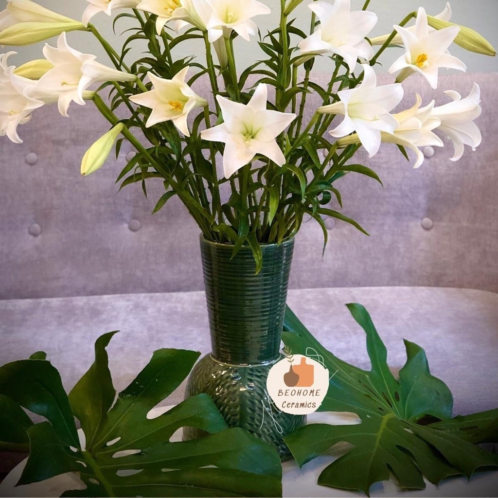 Bình Hoa Bình gốm dáng đầm búp bê men ngọc lưu ly cao cấp gốm Bát Tràng cắm hoa trang trí nội thất đẹp