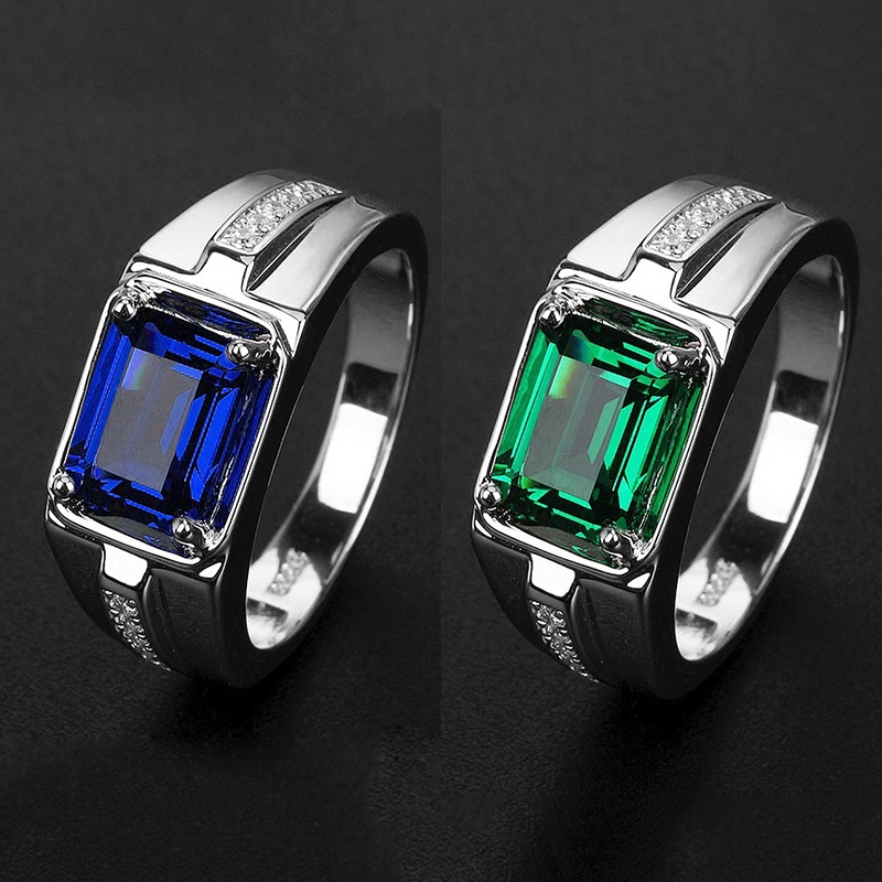 Nhẫn Mạ Bạc 925 Đính Đá Zircon Xanh Thời Trang Cho Nam
