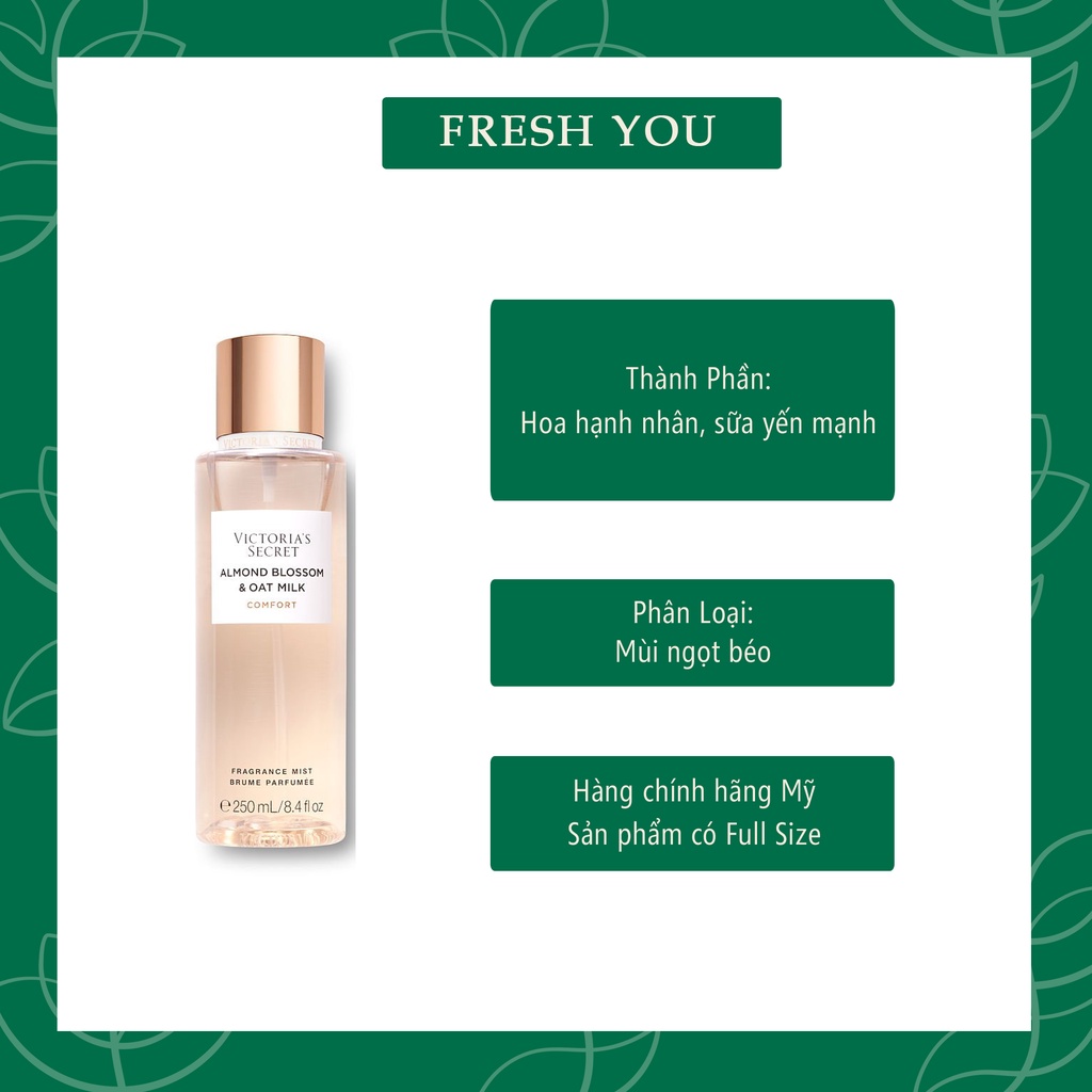 Almond Blossom & Oat Milk - Xịt thơm toàn thân body mist khác Victoria's Secret - Ngọt - Natural Beauty