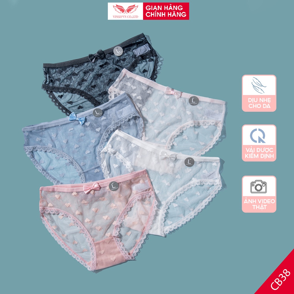 Combo 5 quần lót nữ ren xuyên thấu sexy VINGO đáy 2 lớp cotton kháng khuẩn thoáng khí an toàn CB38-5 VNGO