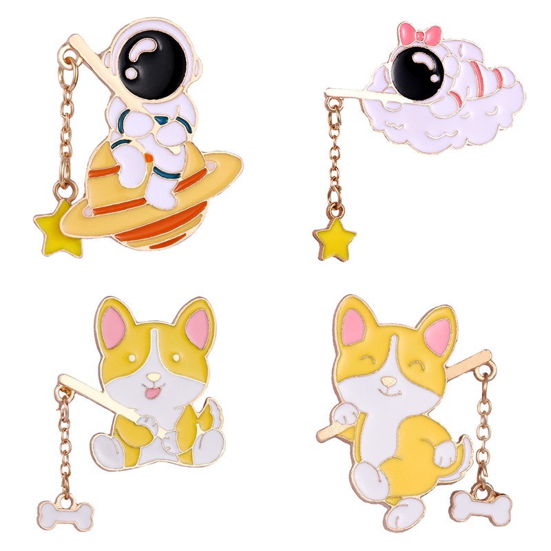 Ghim cài áo QIHE JEWELRY họa tiết hoạt hình dễ thương bắt mắt