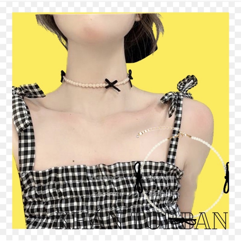 Vòng cổ đính hạt thắt nơ - Choker đính hạt phong cách hàn quốc - Khanturban.vn