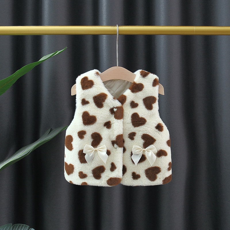 Áo Khoác Bông Dày Không Tay Giữ Ấm Thoải Mái Đính Nơ In Họa Tiết Trái Tim Dành Cho Bé Gái 0-3 Tuổi