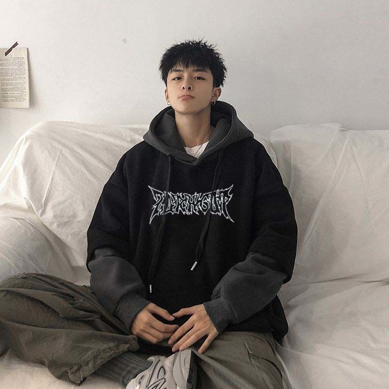 Áo Hoodie Giả Hai Lớp Lót Nhung Dáng Rộng Thời Trang Mùa Đông Cho Nam