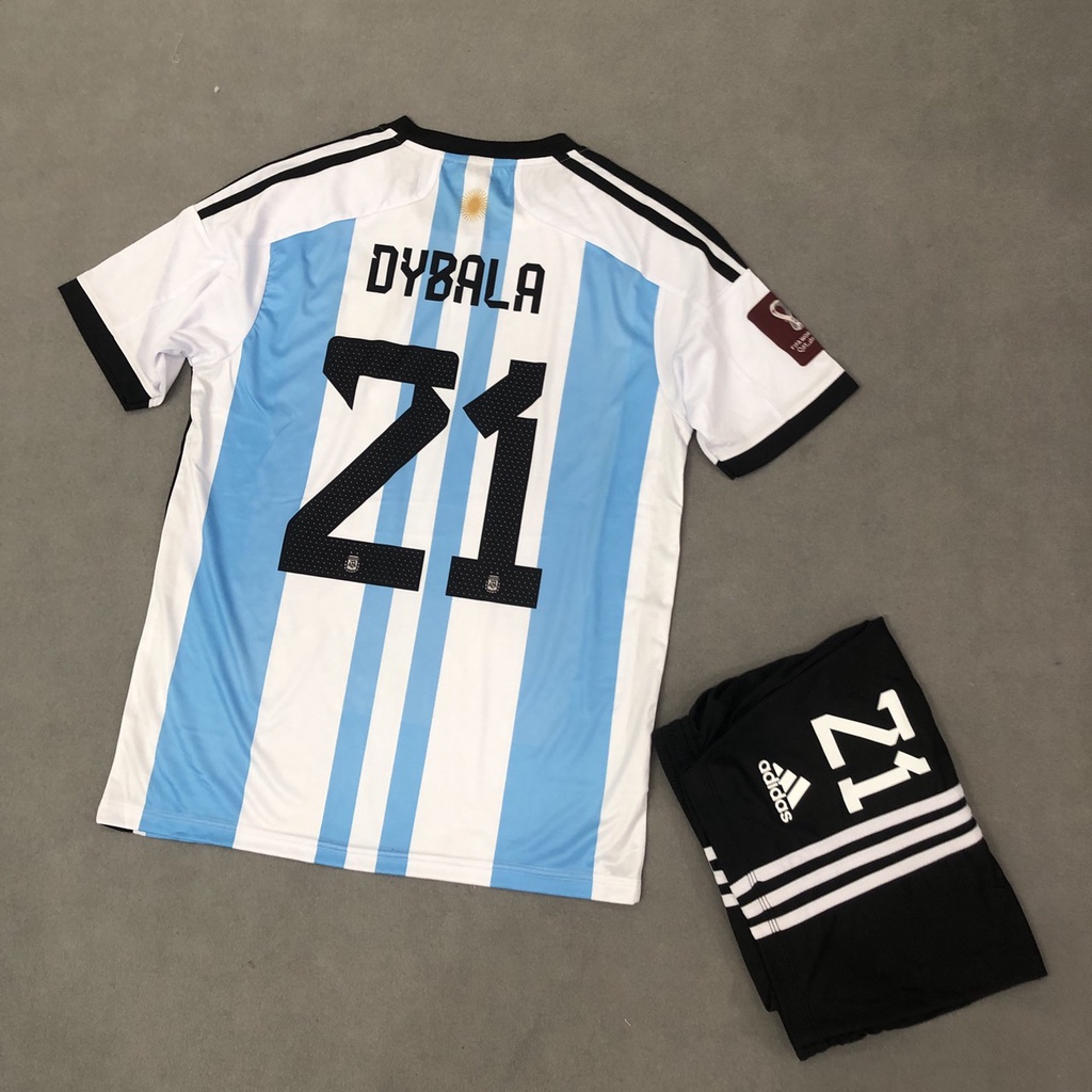 Bộ quần áo đá DYBALA tuyển Argentina sọc trắng xanh 2022