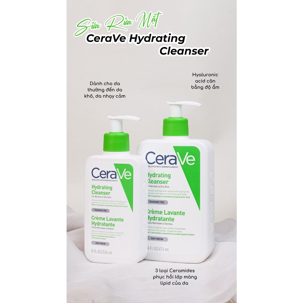 Sữa rửa mặt CeraVe Foaming Facial Cleanser 355ml Da Dầu, Da Khô -Dhcosmetic