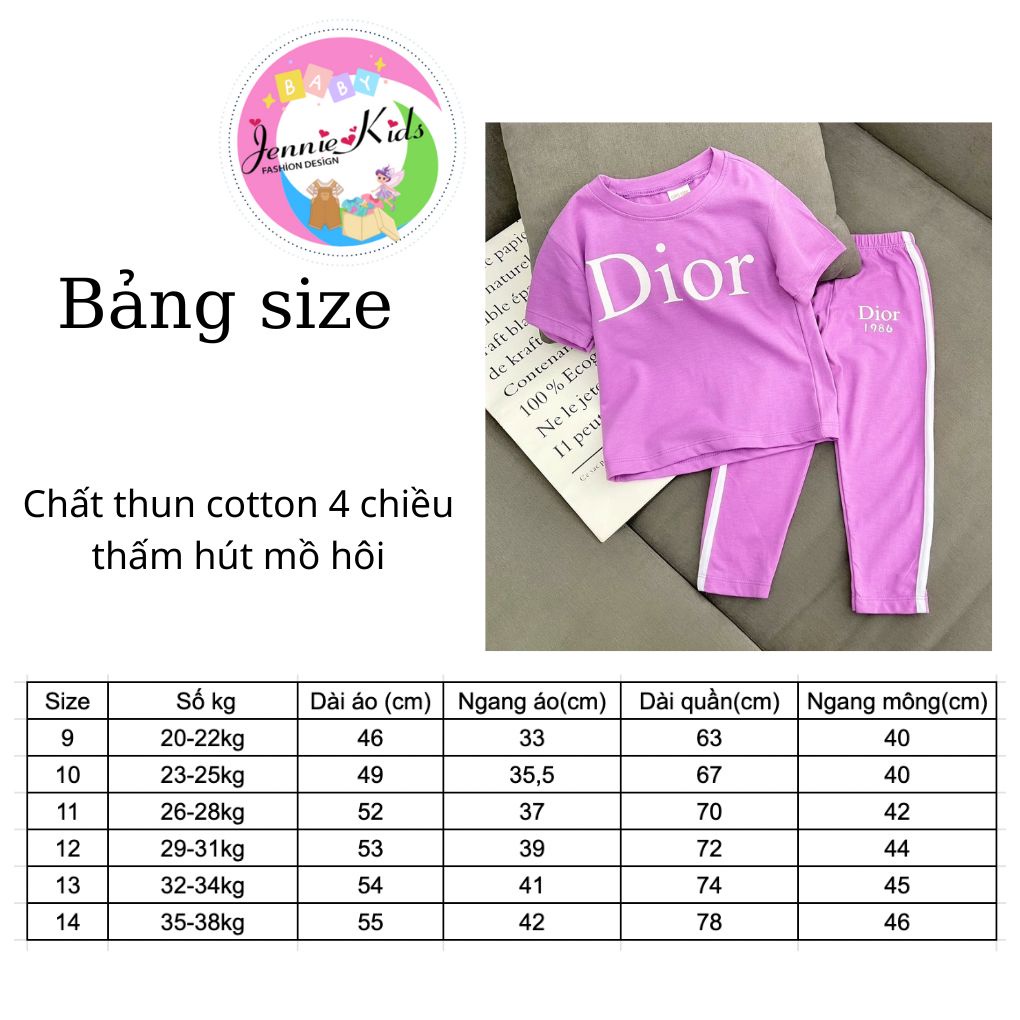 Đồ bộ bé gái size đại 23-40kg thể thao thun cotton 4 chiều Jennie kids J494