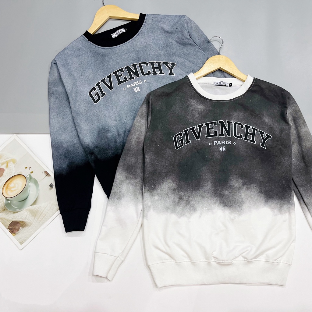 Áo nỉ sweater nam nữ dài tay họa tiết loang chữ GV, chất vải mềm mịn giữ ấm co giãn tốt, áo đôi thu đông hot trend