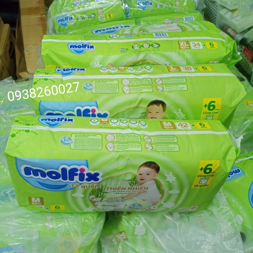 Tã quần Molfix thiên nhiên size XXXL24+6 miếng