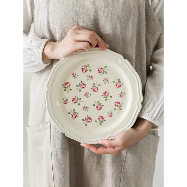 Set đĩa gốm ceramic hoạ tiết hoa hồng nhẹ nhàng