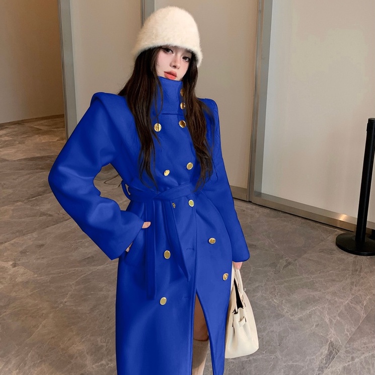 Áo khoác mangto dáng dài dạ cao cổ YIMI cúc vàng thời trang thu đông