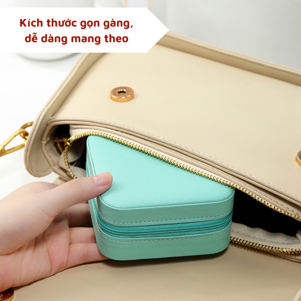 Hộp đựng trang sức chống oxy hóa mang đi du lịch hoặc để bàn trang điểm chia nhiều ngăn nhỏ chất liệu da PU cao cấp