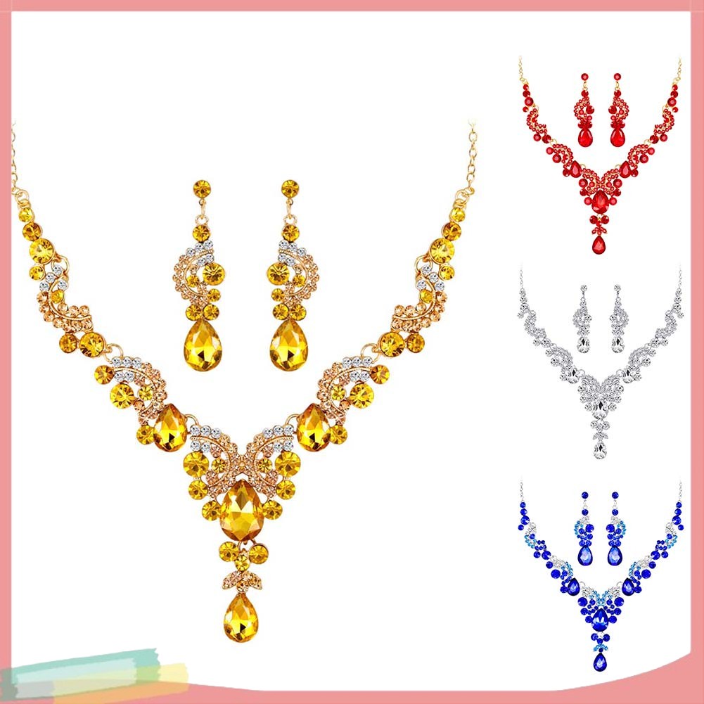 Bộ 2 Vòng cổ Và Đôi Khuyên Tai Hình Bán Nguyệt Đính Đá Sang Trọng Cho Nữ