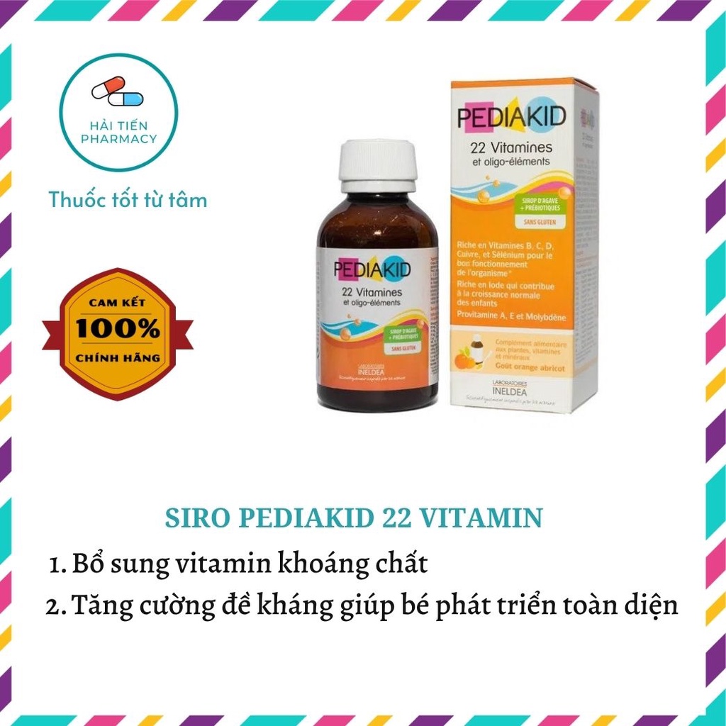 Siro PEDIAKID 22 vitamin bổ sung vitamin khoáng chất cần thiết cho bé phát triển toàn diện chai 125ml