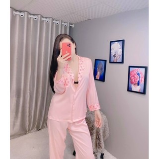 BỘ LỤA PYJAMA L.V HỒNG CAO CẤP