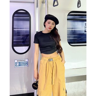 Áo croptop cổ tròn tay lửng | Miha Top | Secodee