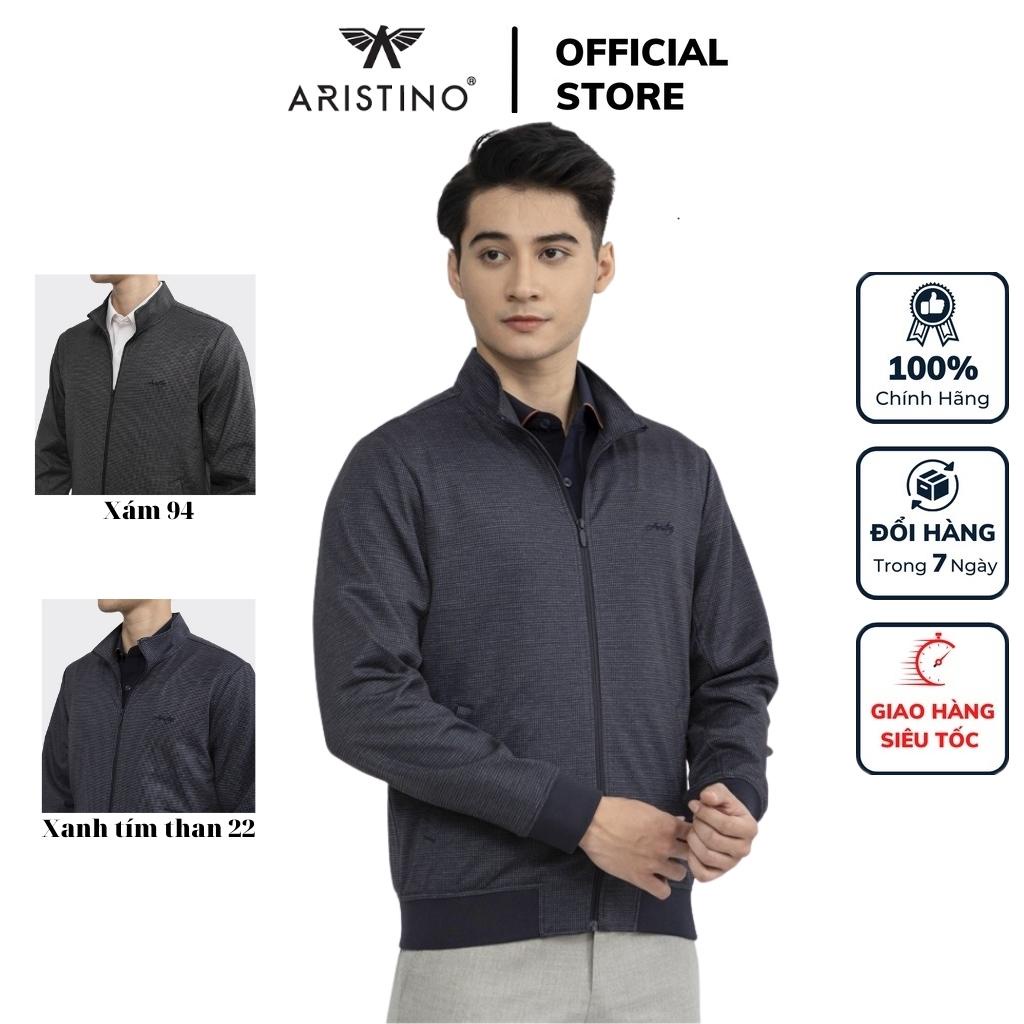 Áo khoác gió 2 lớp nam ARISTINO AJK015W2 Jacket kẻ caro nhỏ vải Polyester ấm áp dáng Regular fit suông vừa cổ trụ