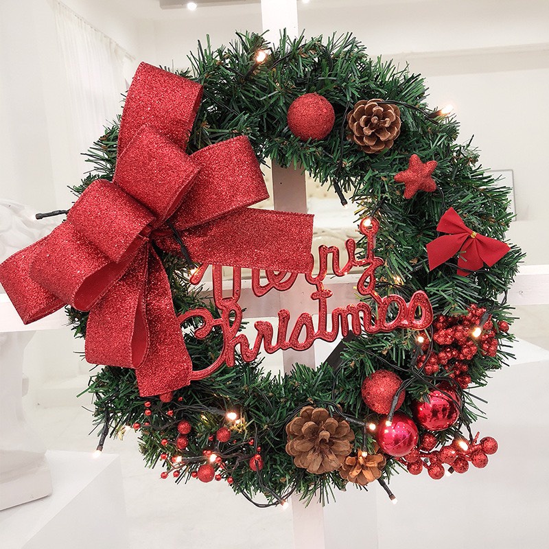 Vòng Hoa Trang Trí Noel D69 size 35cm Tặng Kèm Đèn Vòng Nguyệt Quế Giáng Sinh