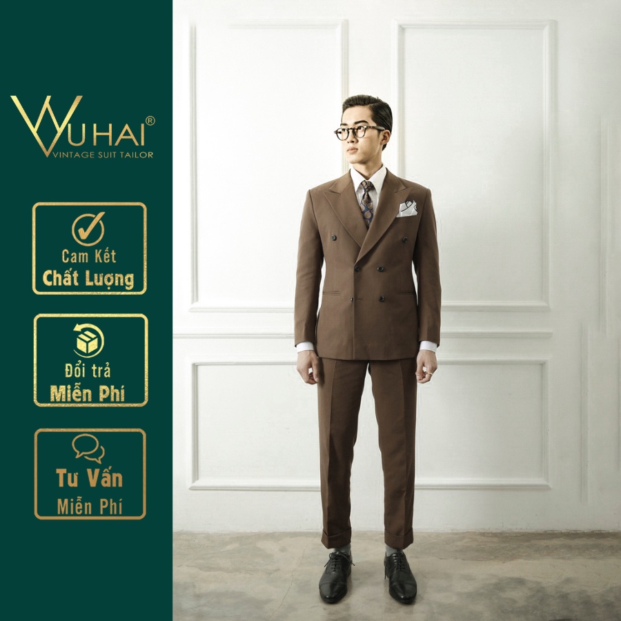 Blazer nam Hàn Quốc, Bộ áo Vest nam đẹp mã M024 màu Nâu Tây hàng 2 lớp trẻ trung