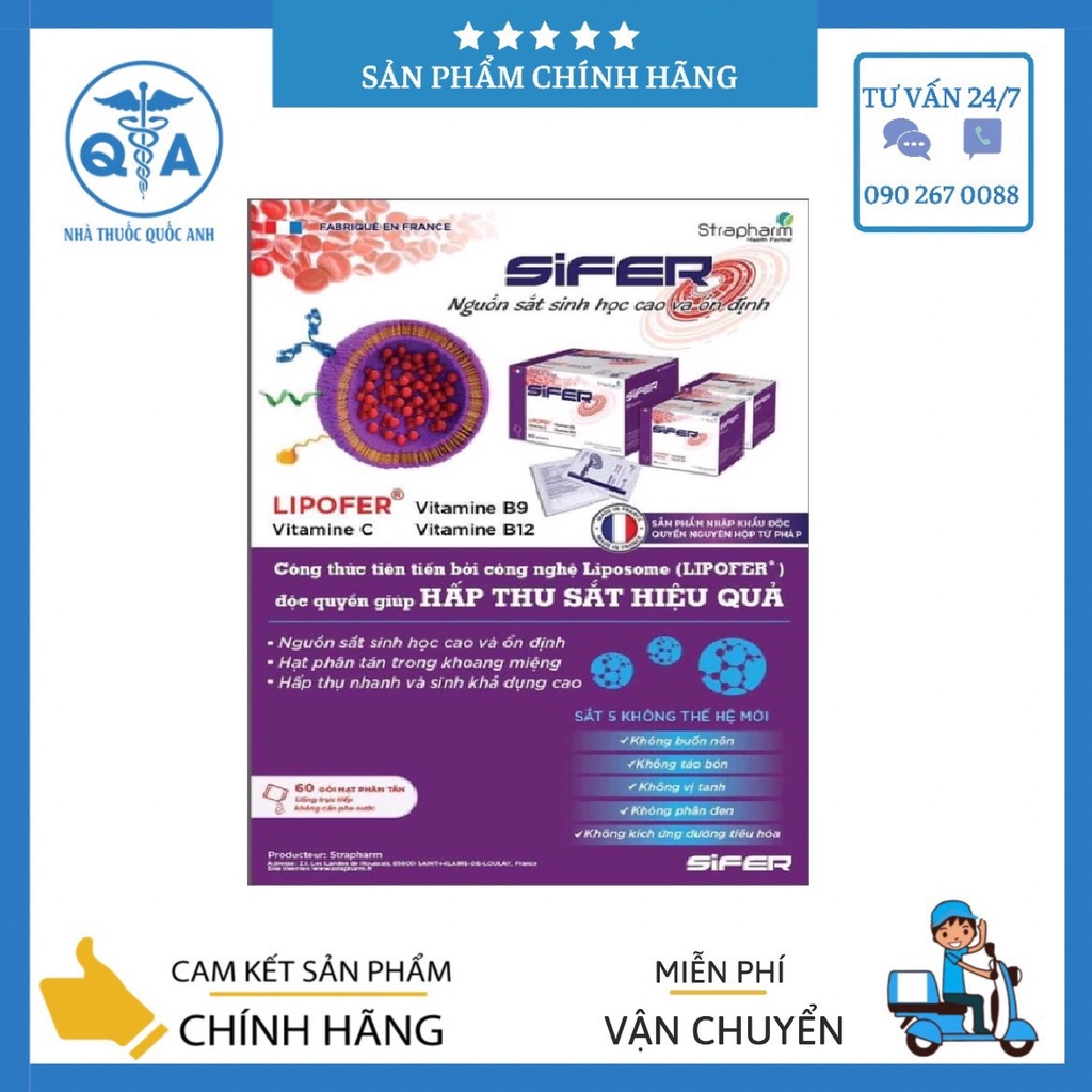SIFER Hộp 60 Gói Giúp Bổ Sung Sắt Vitamin B9 B12 Vitamin C Làm Giảm Nguy Cơ Thiếu Máu Do Thiết Sắt Hiệu Quả