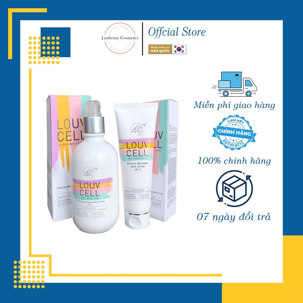 Sữa dưỡng ẩm trắng da body Louv Cell Crystal Whitening Body Lotion 120ml và 250ml - Luxhouse Cosmeti