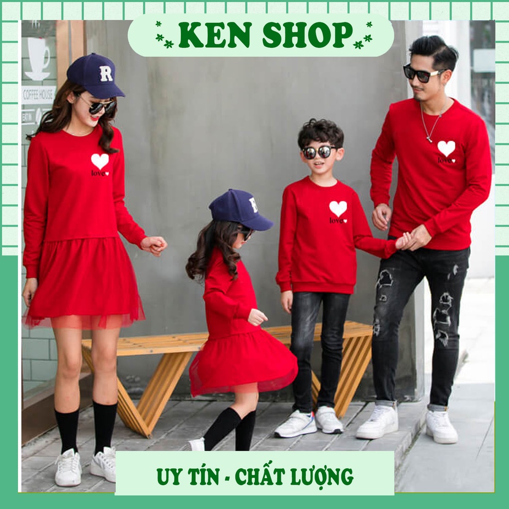Áo thun gia đình nỉ thu đông tay dài đỏ quanh năm đi chơi tết